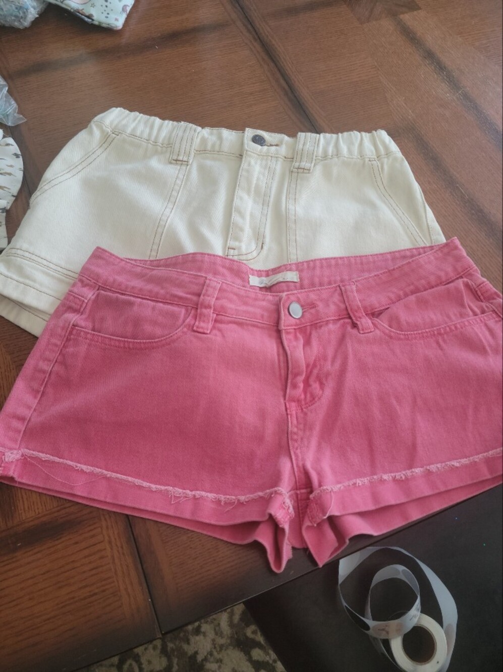 Bundle Of 2 PacSun Girls' Pink and Cream Denim Shorts Duo